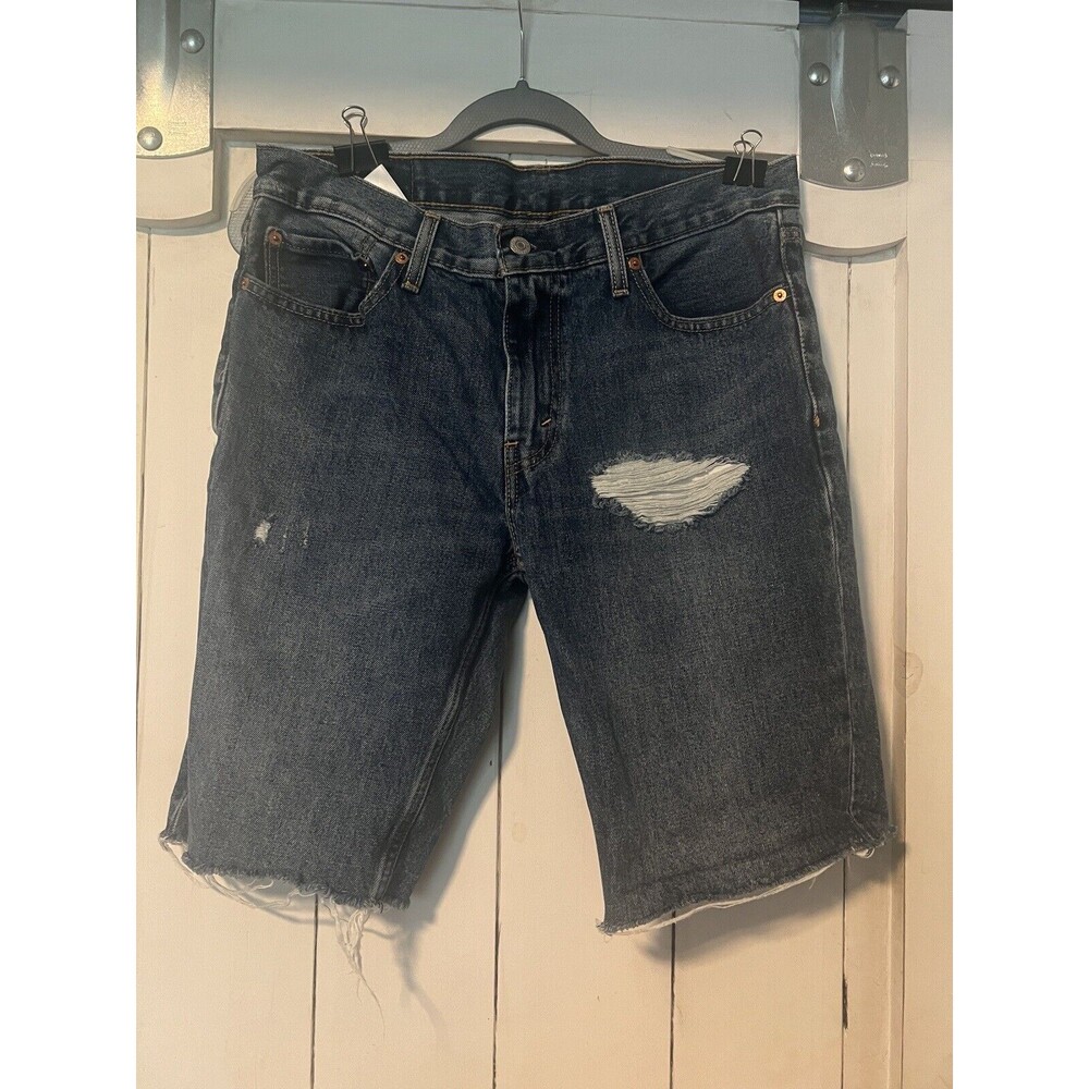 Levis 511 Shorts Men's 33 Distressed Bermuda Denim Ripped Cut Off Jean Raw Edge